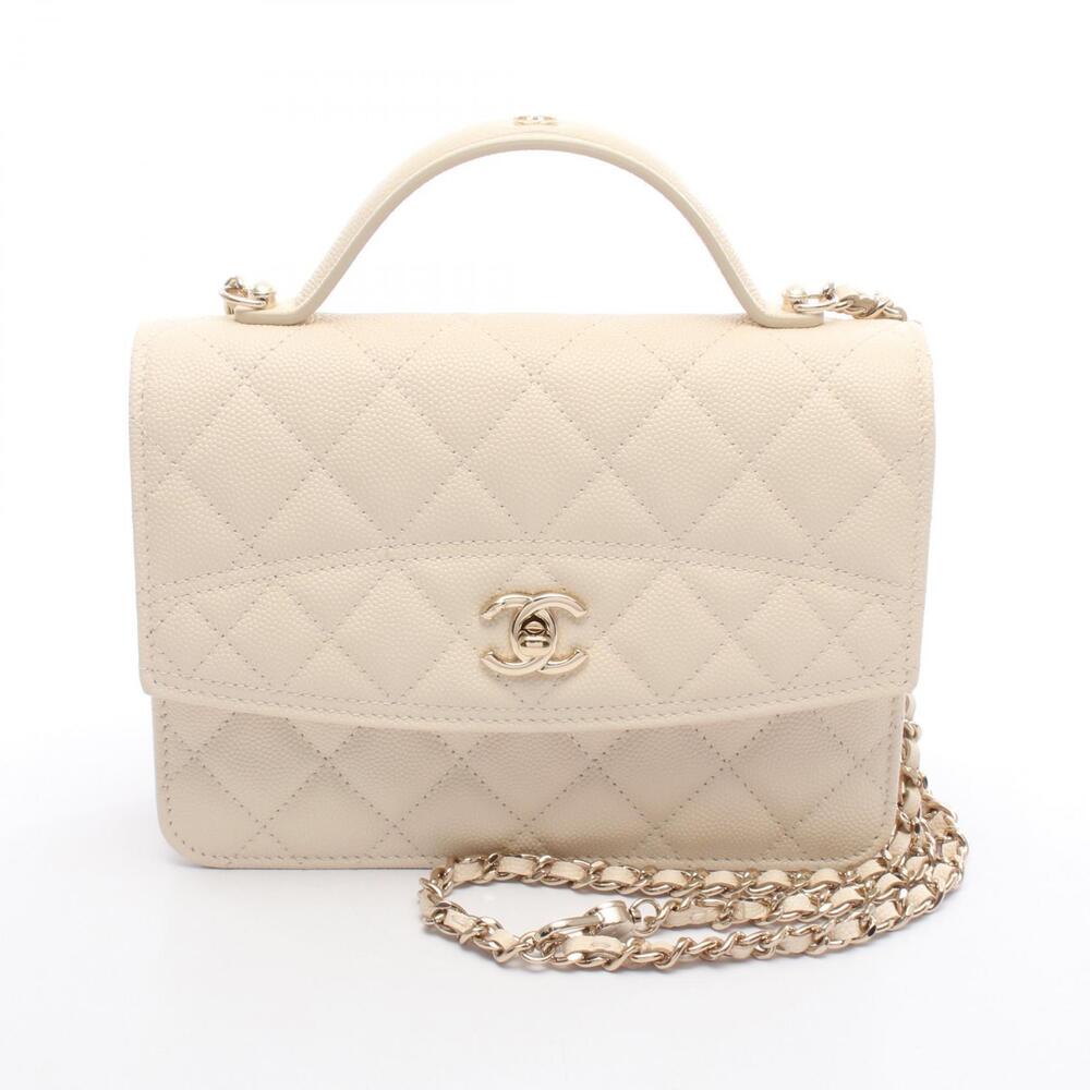 Chanel Matelasse Top Handle Shoulder Bag Calfskin Leather Ivory White